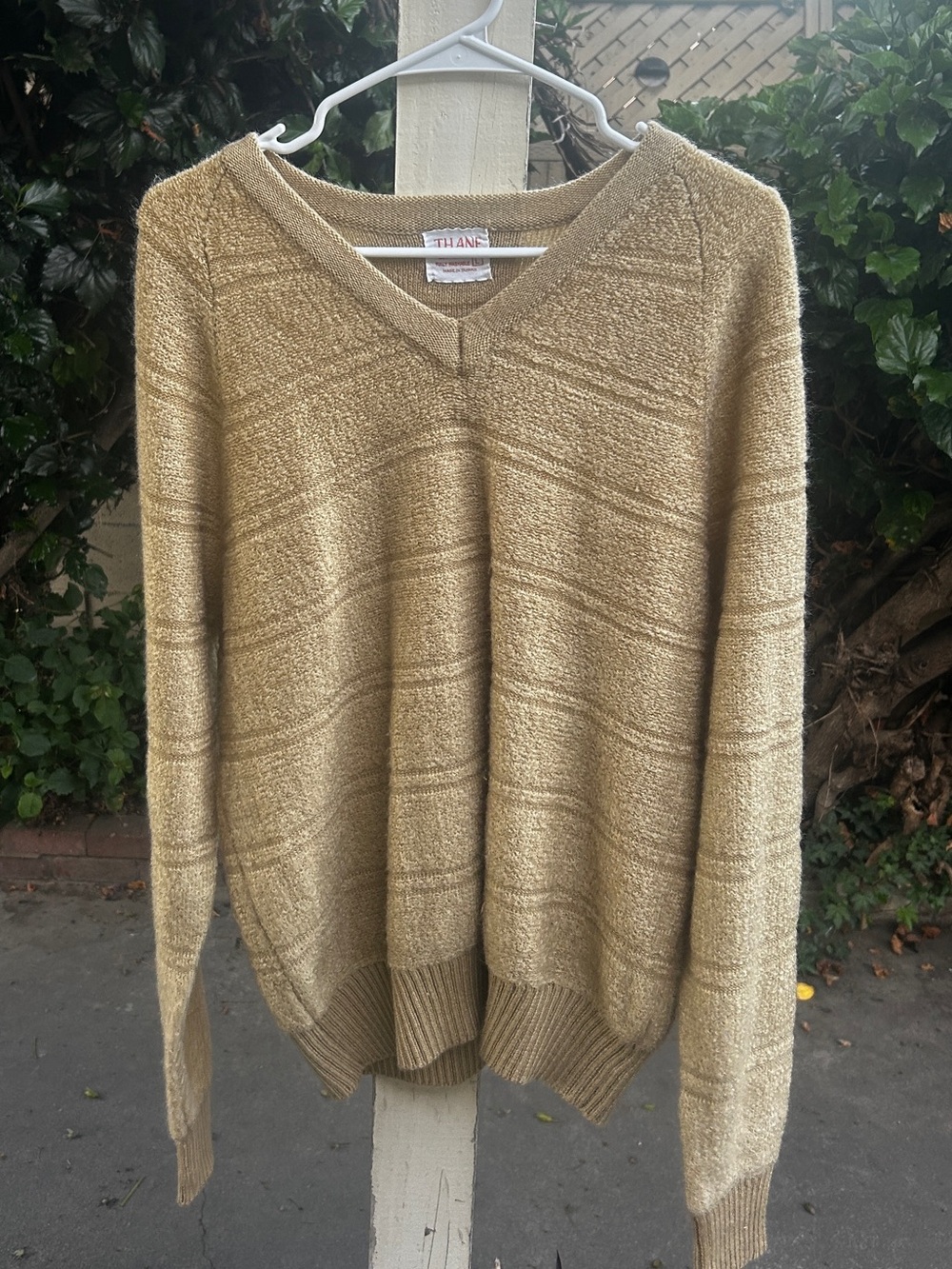 Textured V-Neck Sweater in Gold by Thane